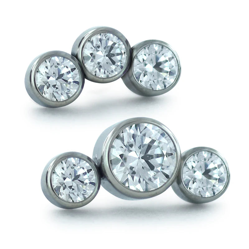 NeoMetal Titanium Threadless Bezel-Set Petite Curved Gem Cluster Ends