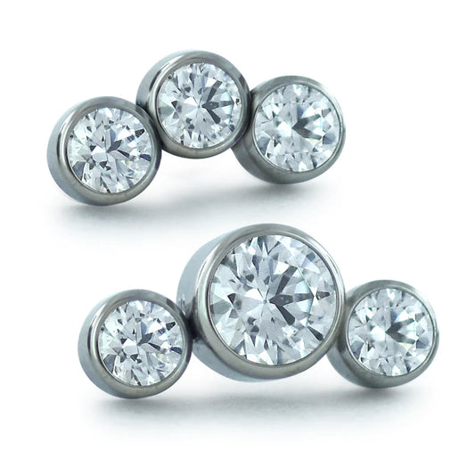 NeoMetal Titanium Threadless Bezel-Set Petite Curved Gem Cluster Ends