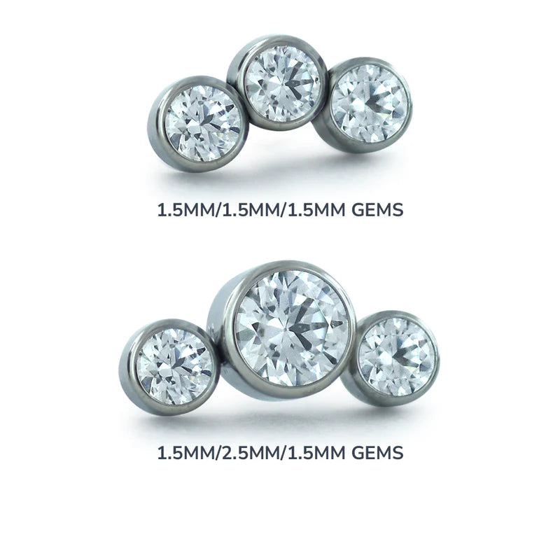 NeoMetal Titanium Threadless Bezel-Set Petite Curved Gem Cluster Ends