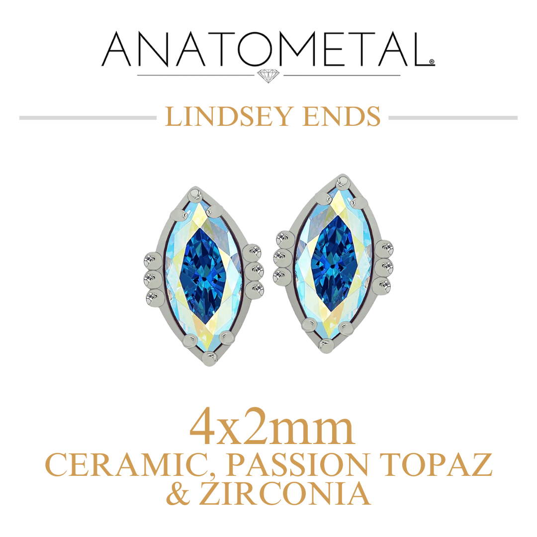 Anatometal 18k Solid Gold Threadless 4x2mm Ceramic, Passion Topaz & Zirconia Lindsey Ends