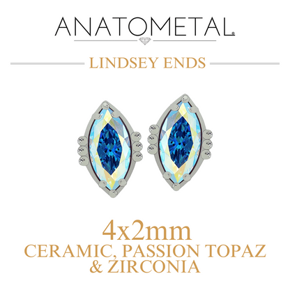 Anatometal 18k Solid Gold Threadless 4x2mm Ceramic, Passion Topaz & Zirconia Lindsey Ends