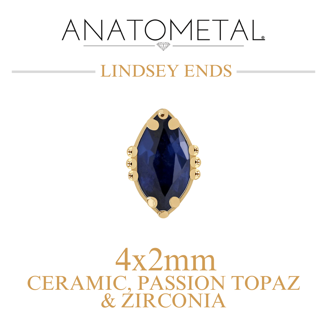 Anatometal 18k Solid Gold Threadless 4x2mm Ceramic, Passion Topaz & Zirconia Lindsey Ends