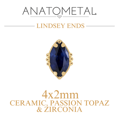 Anatometal 18k Solid Gold Threadless 4x2mm Ceramic, Passion Topaz & Zirconia Lindsey Ends