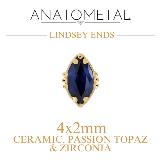 Anatometal 18k Solid Gold Threadless 4x2mm Ceramic, Passion Topaz & Zirconia Lindsey Ends