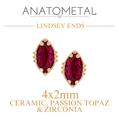 Anatometal 18k Solid Gold Threadless 4x2mm Ceramic, Passion Topaz & Zirconia Lindsey Ends