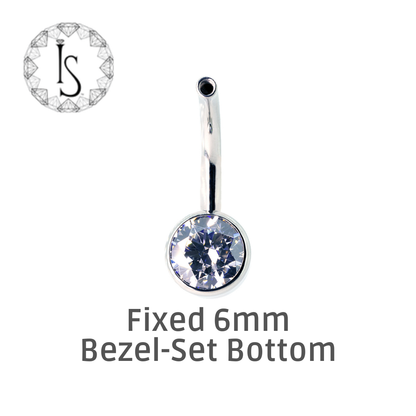 Industrial Strength Titanium Threaded Curved Shafts with Fixed 6mm Bezel-Set Gem Ends